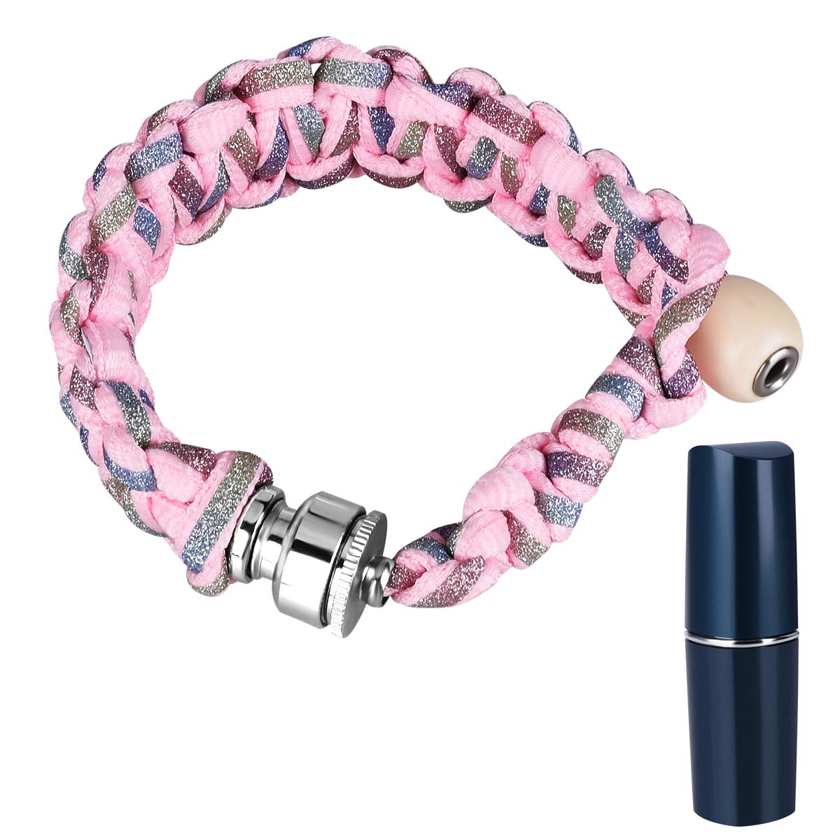 LegendTech Handmade Bead Pipe Bracelet Portable and Lipstick Pill Box, Fashion Useful Secret Shaped Stash Medicine Pill Holder Organizer (Pink)