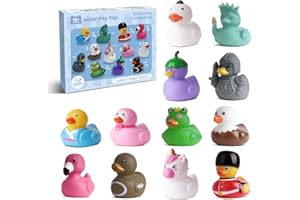 12 Rubber Ducks Bath Toys for Toddlers, Hole-Free Bathtub Toys & Baby Pool Toys, from 18 Months for Girls and Boys