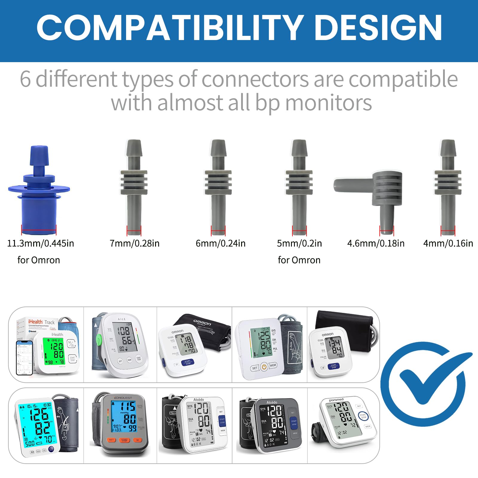 Replacement Blood Pressure Cuff Connectors Adapter, 6 Different Types of Connectors are Compatible with Almost All Bp Monitors