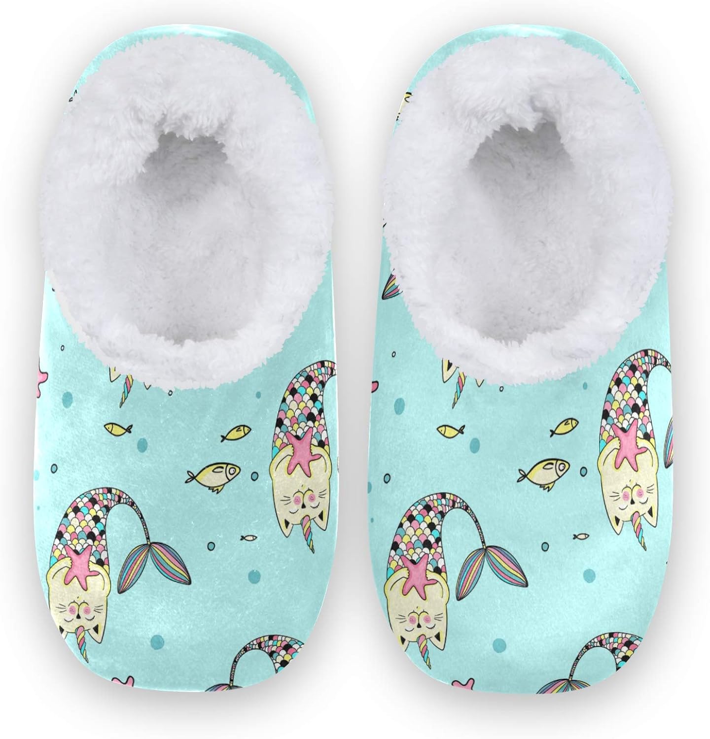 Amazon.com | HAIIO House Slippers Rainbow Unicorn Mermaid Cat Soft Coral Fleece Fuzzy Slippers 