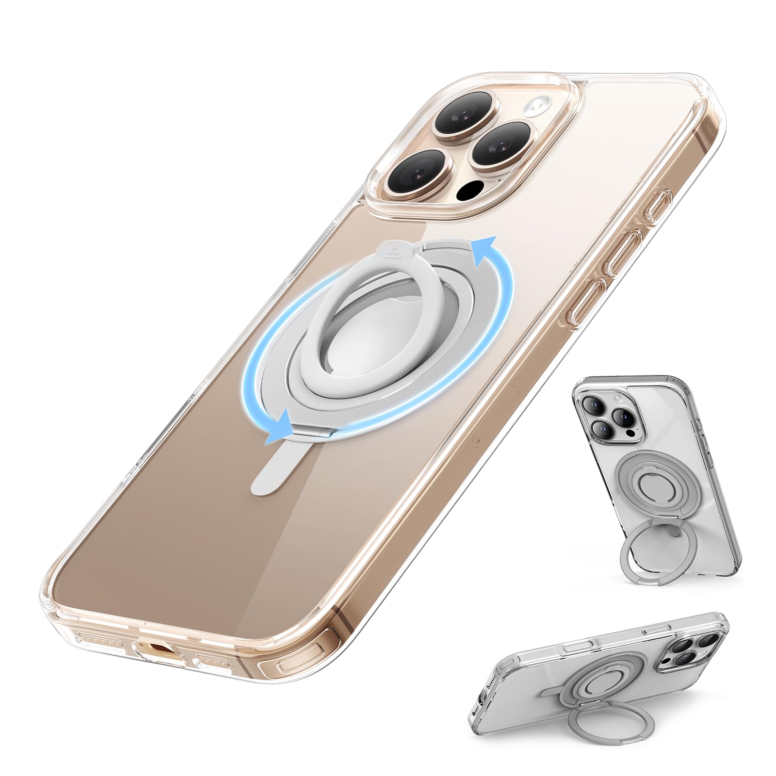 SURPHY Design for iPhone 16 Pro Case, with 360° Rotatable Magnetic Stand & Finger Ring, Crystal Clear Phone Case for iPhone 16 Pro 6.3 inch 2024, Clear