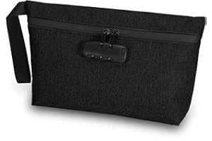 KeeKit Money Bag with Combination Lock, 13 x 8 Inches Waterproof Men & Women's Locking Accessories Pouch for Cash, Portable Carry Handle Bag for Travel, Bank Deposits, Credit Cards - Black