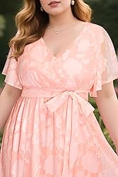 Plus Size Pink Dress for Women Summer Maxi Wrap V