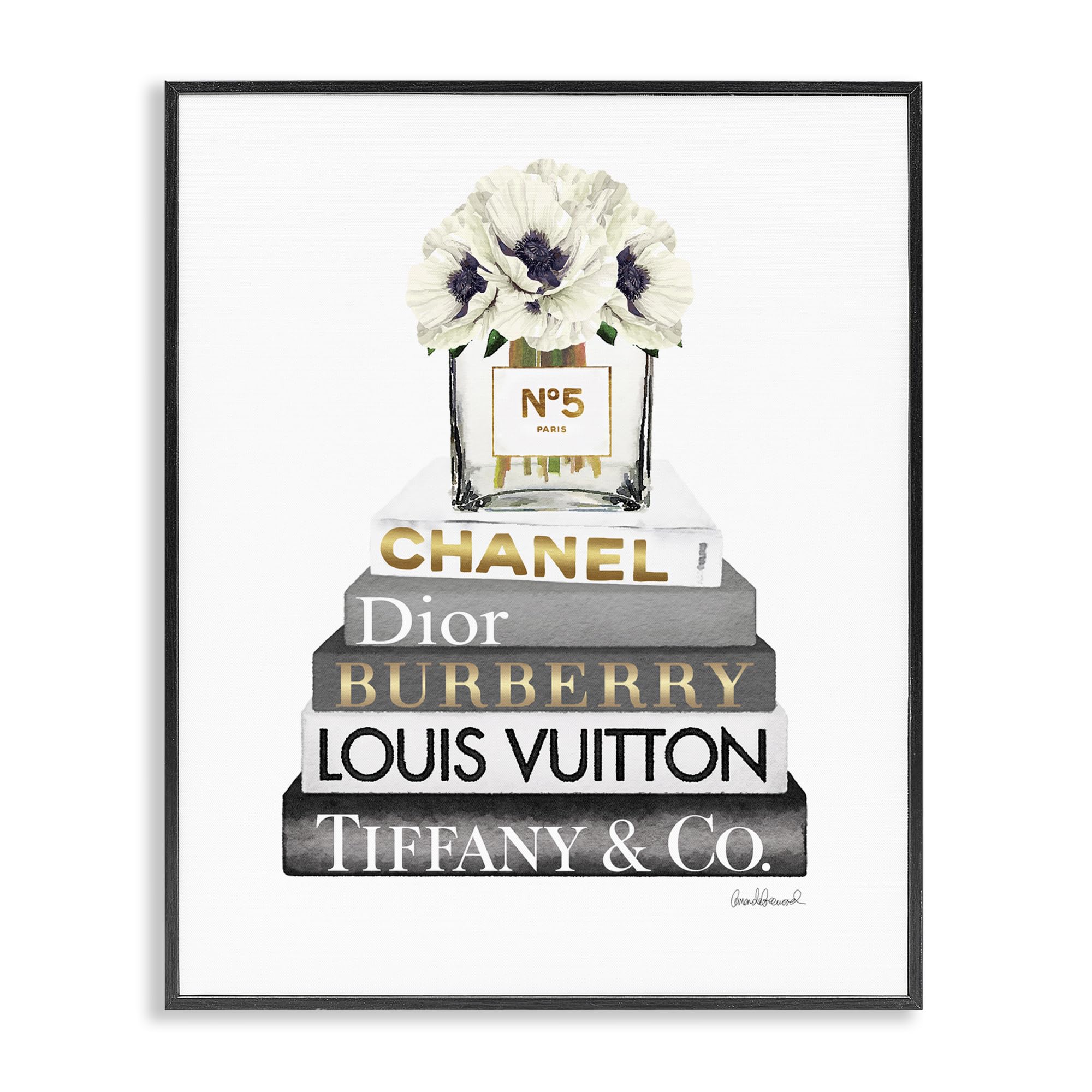 Photo 1 of ***STOCK IMAGE FOR REFERENCE***
Stupell Industries Blooming White Floral Display on Glam Designer Bookstack Wall Art, 11 x 14, Black Framed