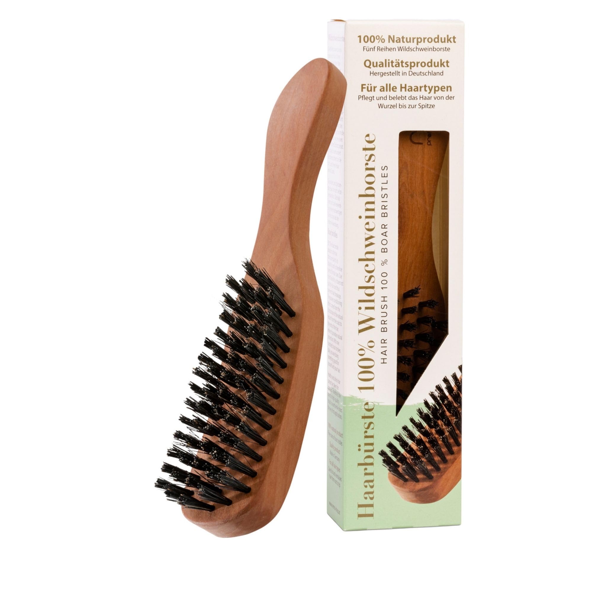 REMOS Hairbrush with wild boar bristles made of local pear wood - narrow handle