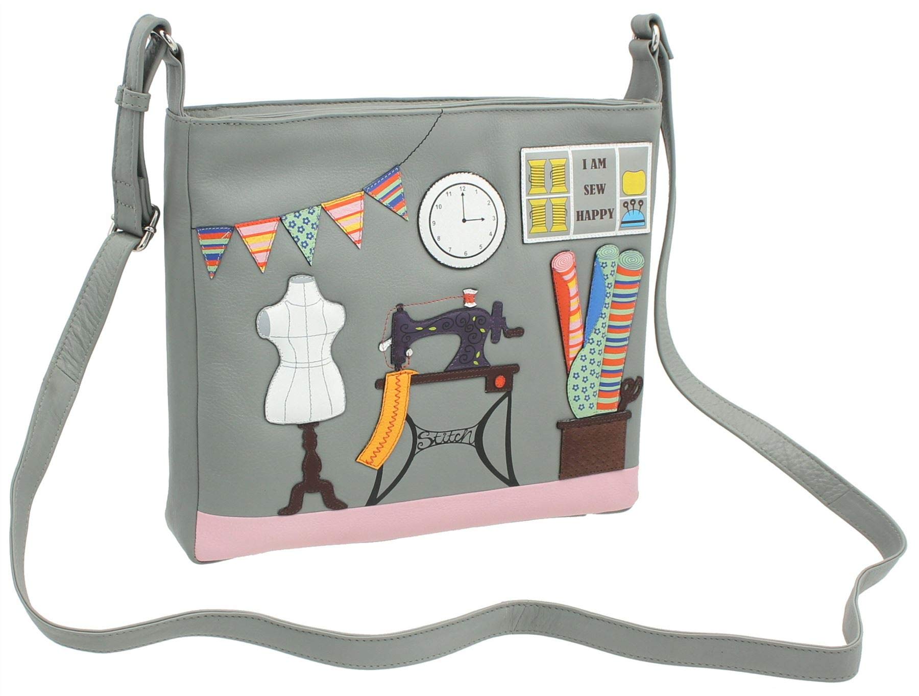Mala Leather Sewing Room Collection Leather Shoulder/Cross Body Bag 7147_22b Grey