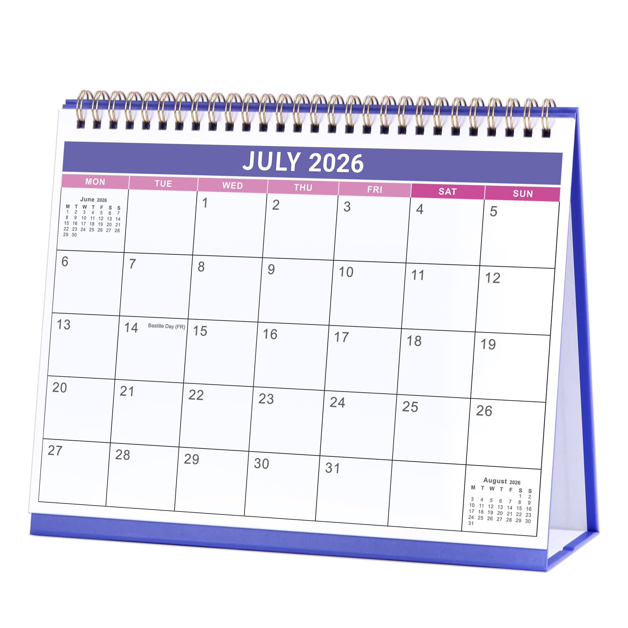 2026-2027 Calendar - 18 Month Desk Calendar 26-27 Runs from July 2026 to December 2027, Starts on Monday, Minimalist design for School, Home or Office, 25.3 x 20.5 x 7.8 cm - Purple