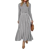 ZESICA Womens 2026 Spring Turtleneck Long Sleeve Sweater Dress Tie Waist Casual Loose Ribbed Knit A Line Midi Dresses