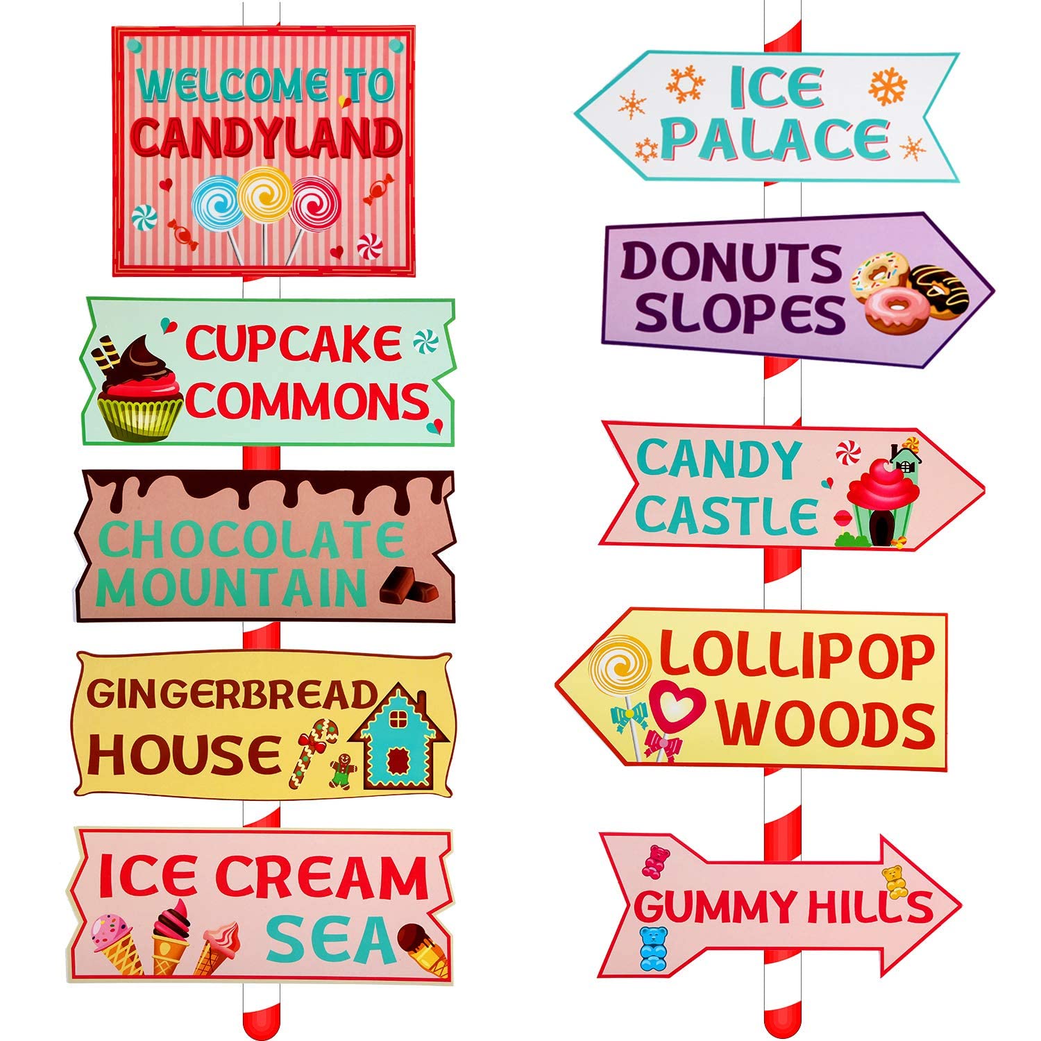 Gejoy 20 Pieces Candyland Party Decorations Candyland Trunk or Treat Car Decorations Kit Candy land Backdrop Signs for Halloween Christmas Party Decor (Cardstock)