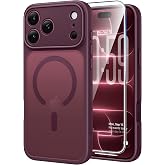 FNTCASE for iPhone 18 Pro Case / 17 Pro Case Fit for MagSafe Burgundy | Translucent Magnetic Slim Shockproof Protective Cover with Screen Protector, Military Grade Drop Protection