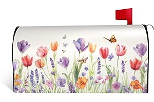 ADIKJXQH Daffodils and Tulips Flower Magnetic Mailbox Cover Standard 18 X 21 Inch Floral Mailbox Cover Waterproof Post Wrap Summer Floral Mailbox Post for Garden Yard Home Decor Seasonal Mailbox Cover