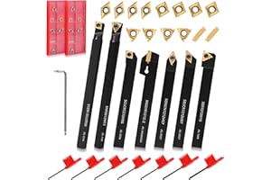 Eydutoi 21Pcs Kit Lathe Turning Tool Holders,7Pcs 1/2" 12mm Indexable Metal Tools Holder Boring Bar Set with 14Pcs Carbide In