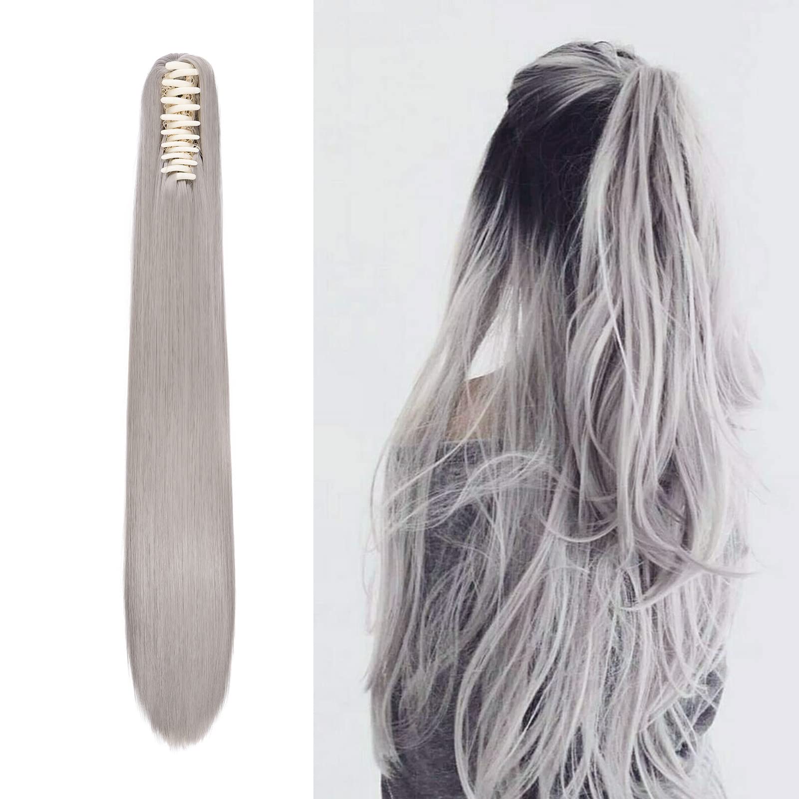 Cybelleza 22" Ponytail Extension Straight Clip in Ponytail Hair Extensions Long Claw Pony Tail One Piece Synthetic Hairpiece for Women Beauty (Dark Gray)
