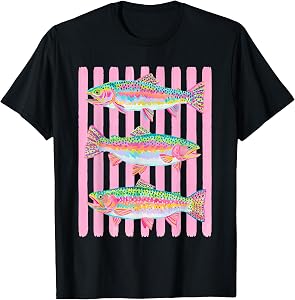 Colorful Trout in A Row for Fishing Lovers Men Women Kids T-Shirt