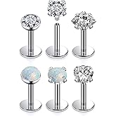 Leiainely F136 Titanium Flat Back Screw on Nose Rings Earrings 20g 18g Stud for Men Women Cartilage Tragus Lip Labret Piercing Jewelry 6mm 8mm Hypoallergenic Internally Threaded