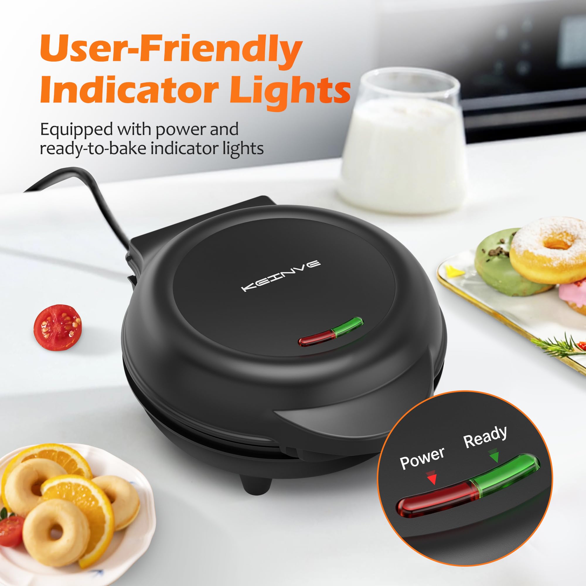 Mini Donut Waffle Cake Maker, 7 Slots Home Baking Machine, Great for Breakfast, Snacks, Desserts and More