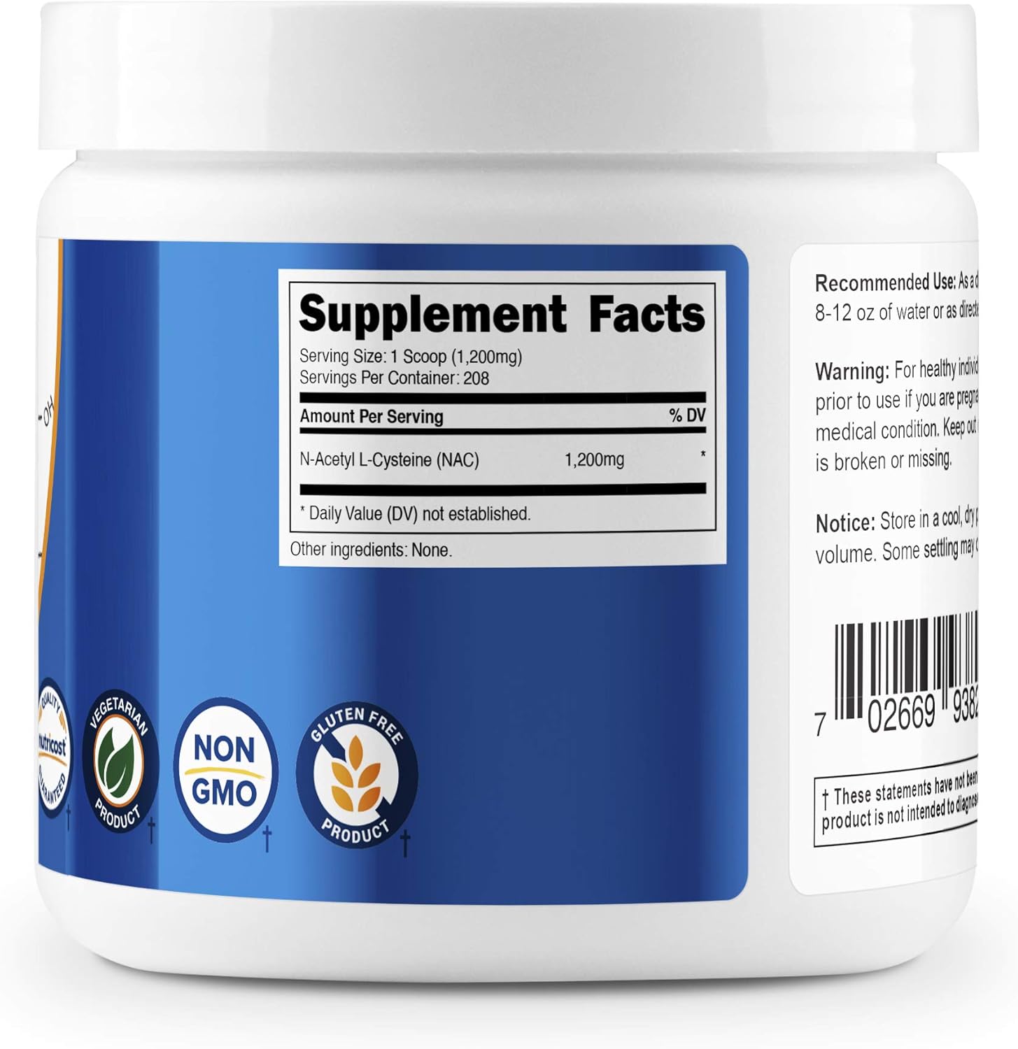 Nutricost N-Acetyl L-Cysteine (NAC) Powder 250 Grams - Vegan NAC, Non-GMO, 208 Servings: Health & Personal Care