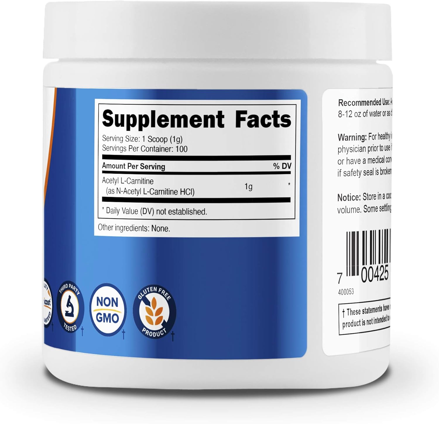 Nutricost Acetyl L-Carnitine (ALCAR) 100 GMS - 1000mg Per Serving - High Quality Acetyl L-Carnitine Powder: Health & Personal Care