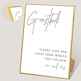 Guestbook Sign for Wedding, Wedding Guest book Alternative, Engagement Party Desk Decor for Bridal Shower and Wedding Reception, Gold Frame Wedding Signs with Stand, Wedding Party Favors,5