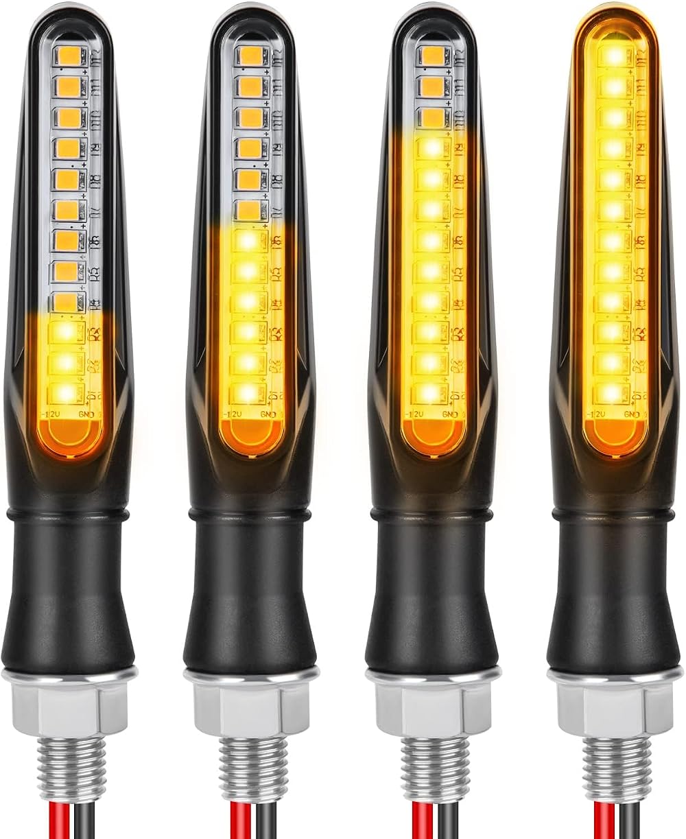 URAQT 4pcs LED Motorcycle Turn Signals 12V Universal Waterproof Amber Flowing