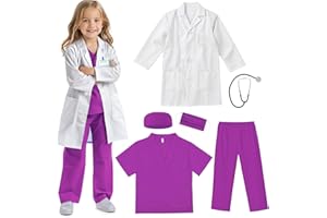 RioRand Doctor Costume for Kids With Stethoscope Lab Coat Career Day Costume Halloween Dress Up For Boys Girls 3-12