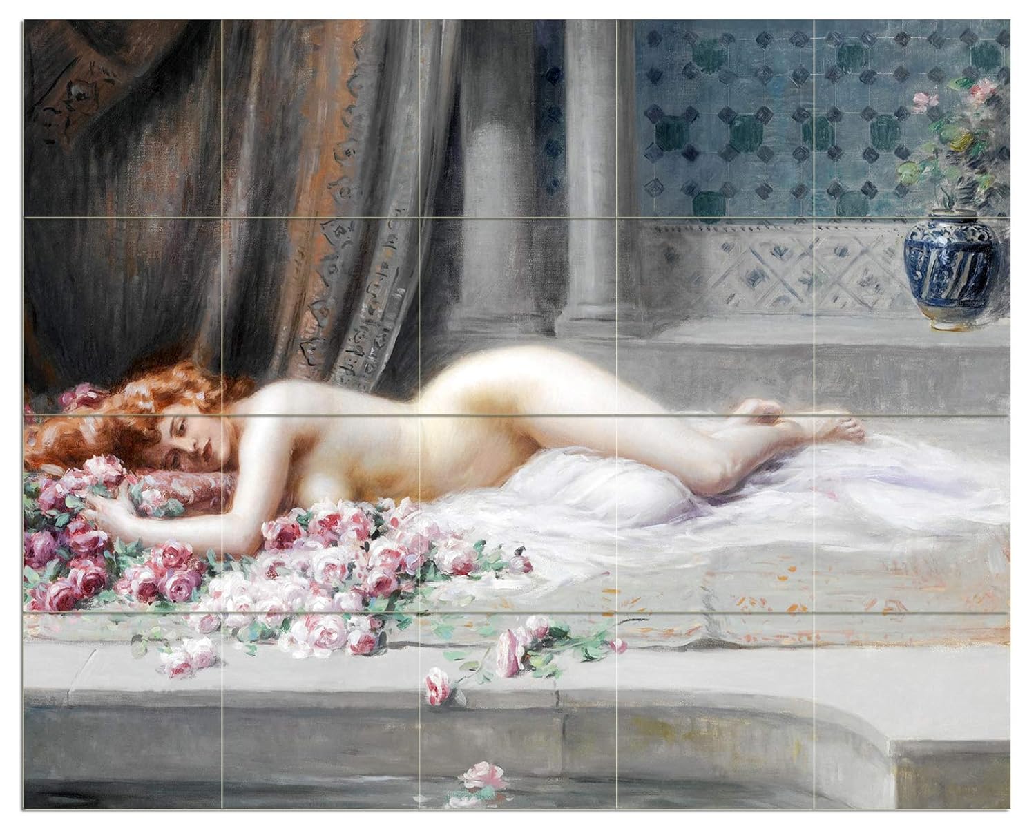 Fille nue fleurs D. Enjolras carrelage nu mural cuisine dosseret marbre céramique - Photo 15 sur 18