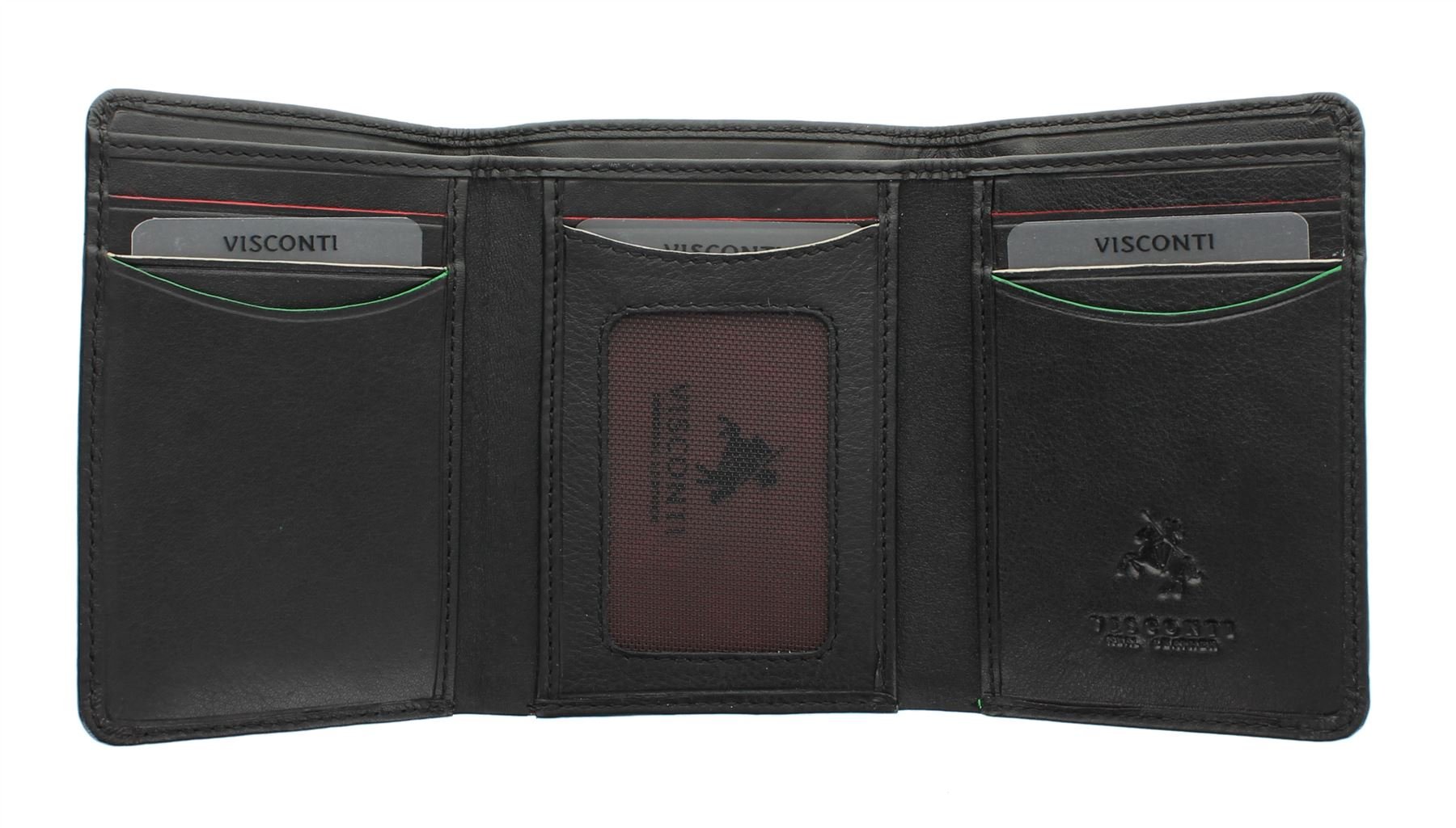 VISCONTI Augusta Collection Pinehurst Leather Tri Fold Wallet RFID Blocking AG16 Black