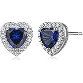 Sterling Silver Created White Sapphire Halo Heart Stud Earrings