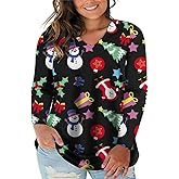VISLILY Plus Size Christmas Shirts for Women Holiday Tops Casual Tunics Tee