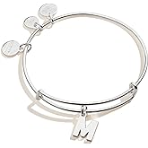Alex and Ani Expandable Bangle for Women, Initials A to Z Letter Charms, Shiny Finish, 2 to 3.5 in