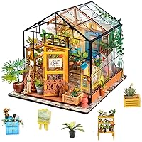 ROBOTIME DIY Dollhouse Wooden Miniature Furniture Kit Mini Green House with LED Best Birthday Gifts for Boys & Girls