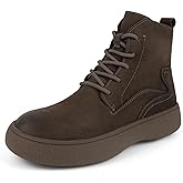 AFrown Men Lace Up Cowboy Boots, Round Toe Non-Slip Walking Shoes Ankle Bootie, Genuine Leather Comfortable Durable Breathable Fashion Western Retro Chelsea Boot Casual Work Hiking Camping, Brown 8.5