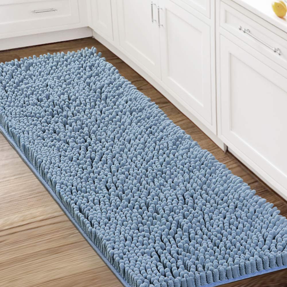 Photo 1 of H.VERSAILTEX Bathroom Rugs Bath Mats Non Slip Luxury Chenille Bathroom Runner Rug 59x20 Extra Soft and Absorbent Shaggy Rugs Washable Dry Fast Area Carpet Mats, Tub - Cool Blue