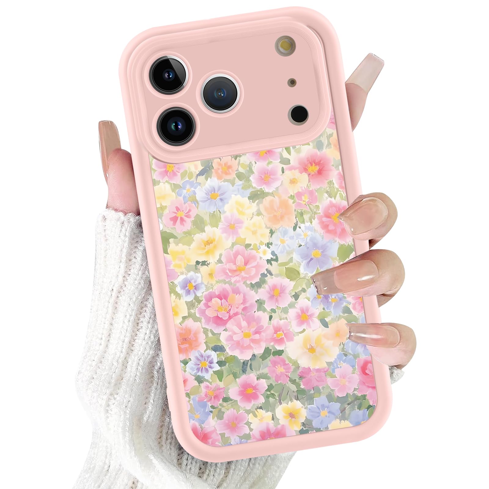 Vulfwela Cute Colorful Flower Phone Case for iPhone 17 Pro Case 6.3", Aesthetic Trendy Floral Pattern Design Shockproof Soft Slim TPU Full Camera Lens Protective Pink Cover Funda for Women Girls
