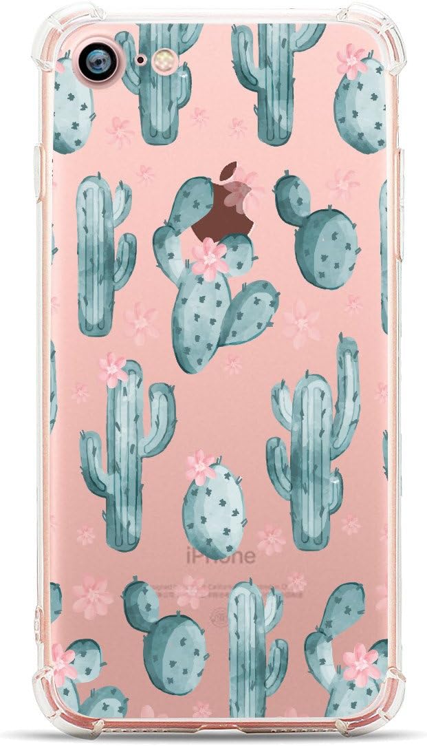 Hepix iPhone SE 2020 Case 2nd Gen Cute iPhone 7 Case Cactus iPhone 8 Cover Case Tropical Cacti Clear Design Printed Transparent Case with TPU Bumper Protective Case Cover