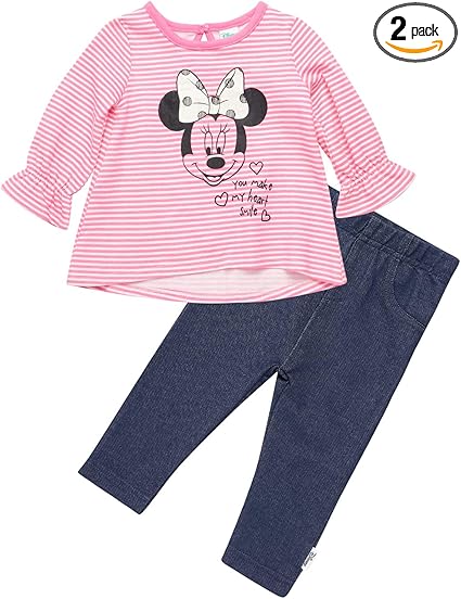 Amazon Co Jp ディズニー ベビーガール ミニーマウス 2ピース 長袖トップレギンスセット 新生児 服 ファッション小物