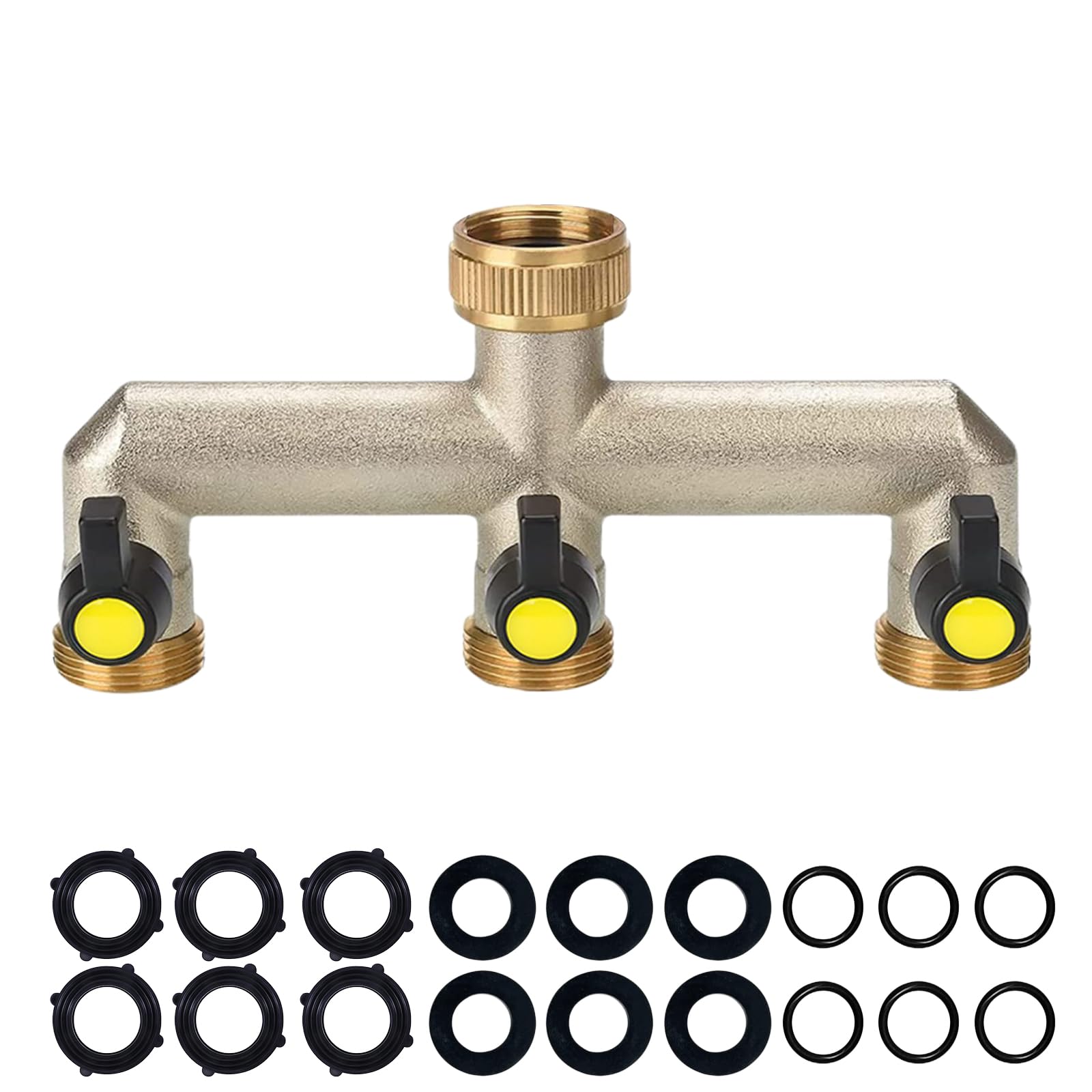 YAAVAAW Brass Garden Outside Tap Splitter 3 Way Hose Manifold, 3/4'' Diverter Adapter Pipe Outdoor, Multi Connector, Faucet Splitter, Bib with On/Off Valves