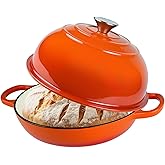 yaoyaoplay Dutch Oven for Bread Baking, Bread Oven, Enameled Cast Iron Dutch Oven, Bread Pot with Dome Lid, Oven Safe up to 500°F, 6 Quart, Orange