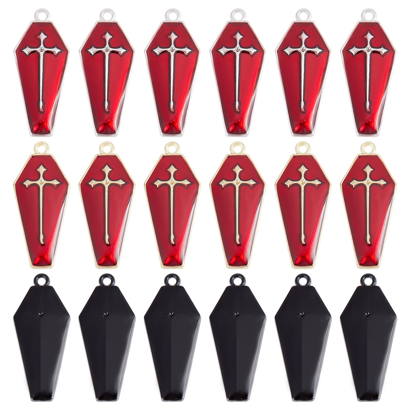 SUNNYCLUE 1 Box 30Pcs 3 Colors Black Red Small Coffin Charm Coffin Charms Bulk Scary Theme Gothic Halloween Cross for Jewelry Making DIY Bracelet Necklace Earrings Craft Gifts — image 1