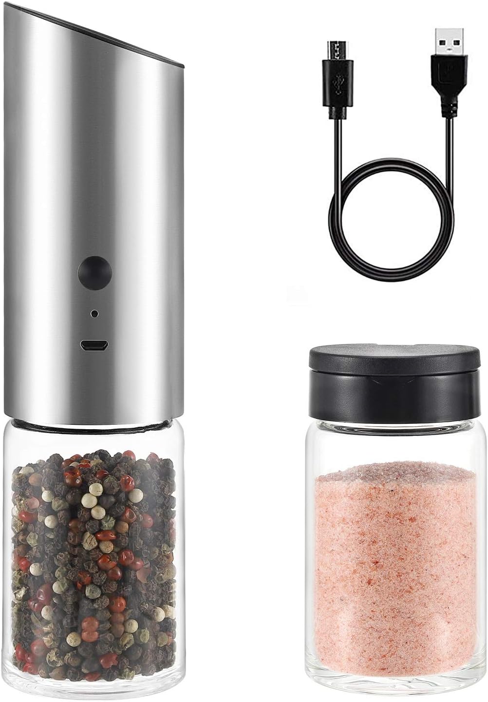 Electric Rechargeable Salt and Pepper Grinder Set USB Stainless Steel