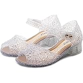 TANDEFLY Princess Jelly Flats for Girls - Sparkly Dress Up Sandals for Birthday Party, Snow Queen Cosplay, Toddler & Kids (Ages 3-8) | Lightweight Ballet Heels for Little Girls