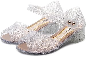 TANDEFLY Princess Jelly Flats for Girls - Sparkly Dress Up Sandals for Birthday Party, Snow Queen Cosplay, Toddler & Kids (Ages 3-8) | Lightweight Ballet Heels for Little Girls