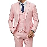 YND Men's Slim Fit 3 Pieces Suit, Two Buttons Blazer Set, Jacket Vest and Pants for Wedding Party Business Prom