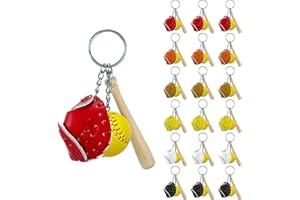 AUHOKY 18Pcs Mini Softball Racket Keychain Key Ring, Wooden Baseball Bat Key Chains Keychains for Sport Lovers Favors
