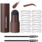 Eye-Brow Stamp Stencil Kit, Waterproof Brow Stamp Shaping Kit Eye Brow Definer &amp; Filling Powder, Women Makeup Tools with 10 Reusable Eyebrow Stencils, 2 Brushes (Natural Brown)
