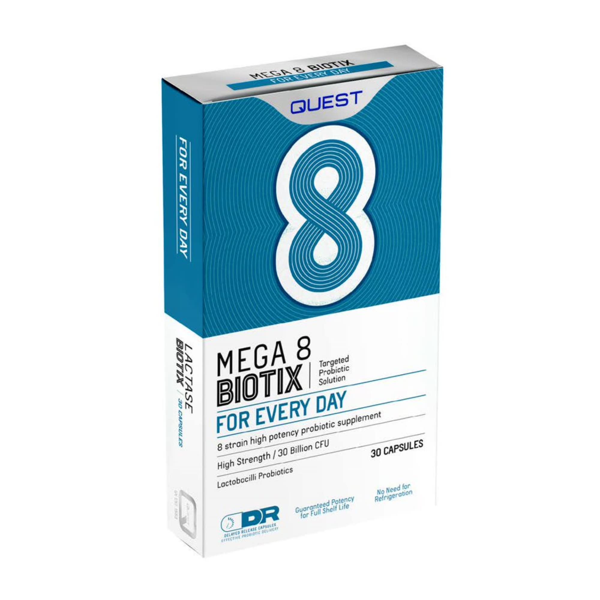 Quest Mega 8 Biotix Probiotic Capsules 30 Billion CFU for Immune & Digestive Support. Helps Restore Gut Friendly Bacteria & Regulate Immune Responses. (30 Capsules x 1 Pack)