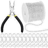Mardatt 102Pcs Jewelry Making Kit, 10 Yards Necklace Chains with 50Pcs Open Jump Rings, 50Pcs Lobster Clasps, Chain Nose Pliers for DIY Necklace Bracelet Jewelry Making (Silver)