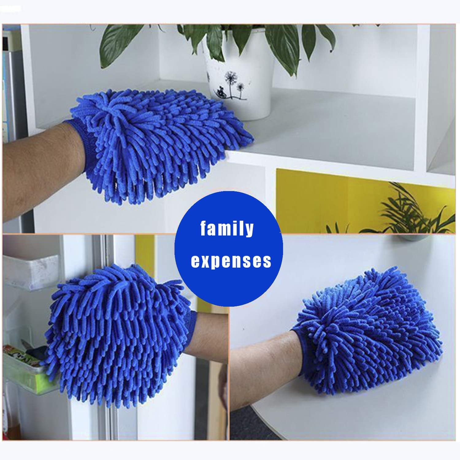 Car Wash Mitt 2 Pack - 12 X 9 Inch Extra Large Size Clean Tools Kits- Premium Chenille Microfiber Winter Waterproof Cleaning Mitts - Washing Glove with Lint Free & Scratch Free: Automotive
