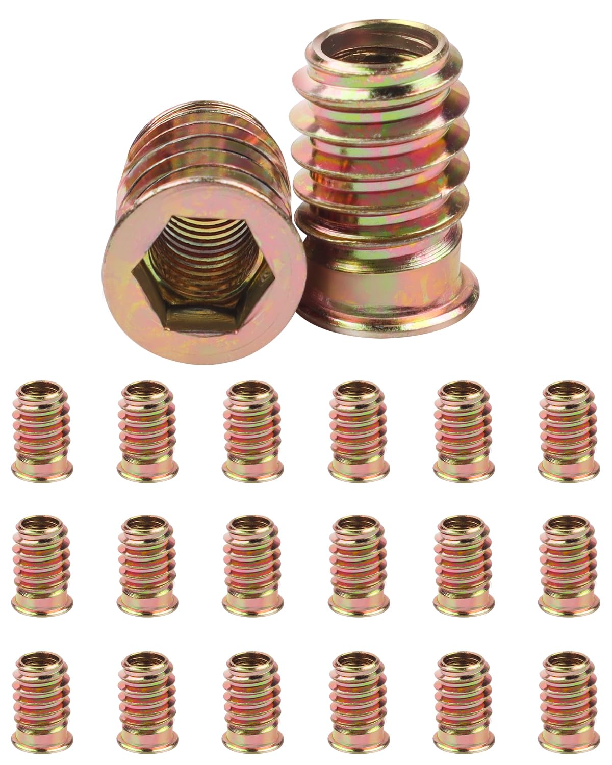20Pcs M6 (6mm) X 20mm Threaded Inserts for Wood, Jeboler Insert Hex Socket Nuts M6 Flanged Socket Nut, Zinc Plated Carbon Steel Hex Drive Head Nut for Wood Furniture