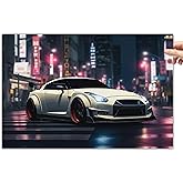 Jdm Tokyo Street White Sport Car Cool R35 Poster Canvas Wall Art Posters & Prints Pictures Wall Decor Aesthetic for Living Room Bedroom Decor for Mens Women Framed Unframed 12x18inch(30x45cm)